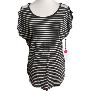 Yogalicious Dark Gray  and White Striped Short Sleeve Top